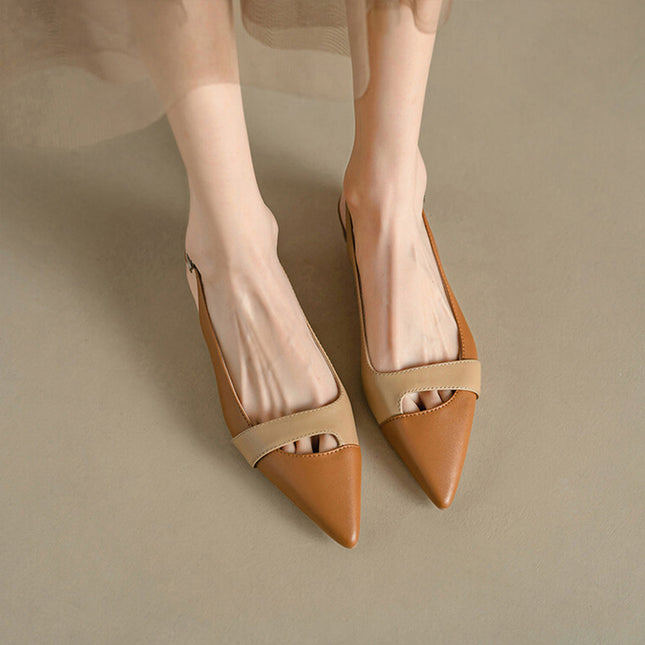 Closed Toe French Style Temperament Pumps Retro Color Matching Pointed Toe Flat Shoes Back Empty Summer Women's Fashion Sandals With Skirt