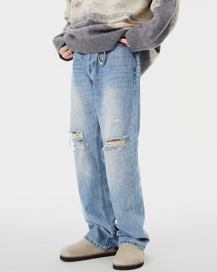 Summer High-grade Ripped Straight Wide-leg Pants