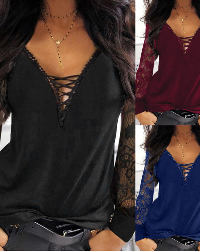 Commuter Pullover V-neck Ribbon Lace Women's Base Shirt