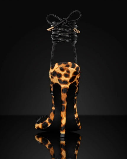 Sandals Pointed Leopard Print Roman Women's Lace Up Shoes