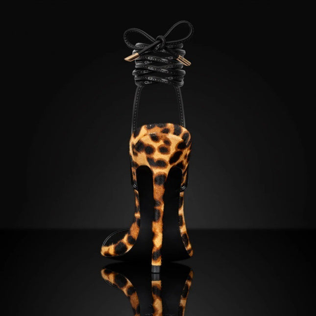 Sandals Pointed Leopard Print Roman Women's Lace Up Shoes