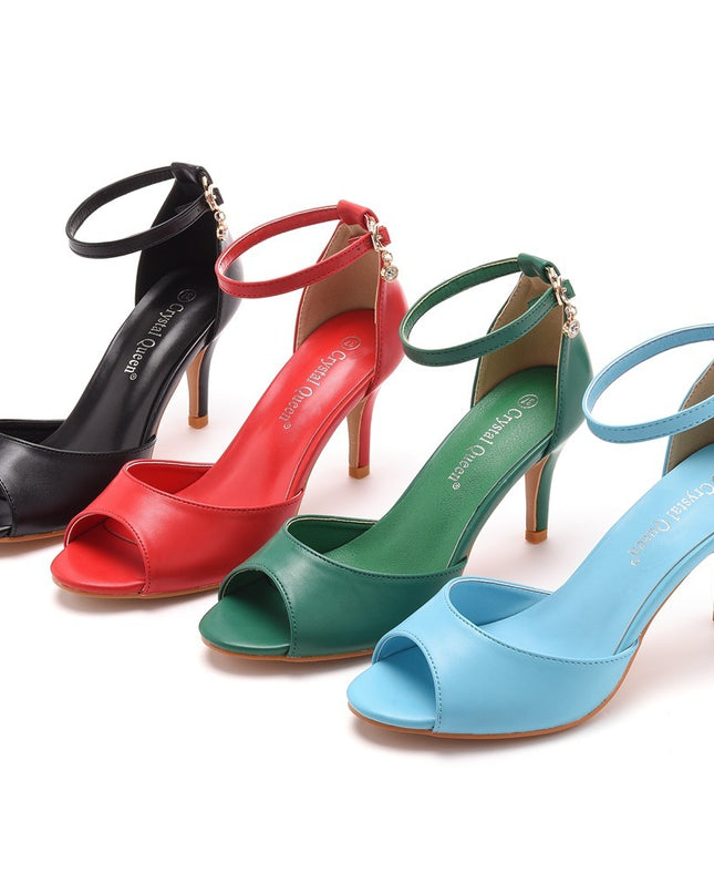 7cm Peep-toe High-heeled Sandals Shallow Mouth Buckle Plus Size