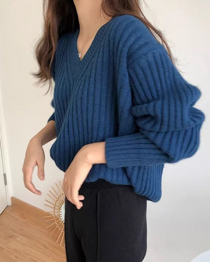 Retro V-neck Pullover Women's Loose Sweater