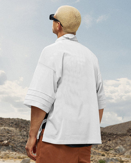 Quick-drying Solid Color Drop Shoulder Mesh V-neck Short Sleeve