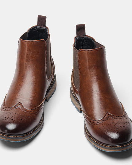 Mid-top Carved Casual Men's Shoes Brogue Vintage Men's Four Seasons Single Boots