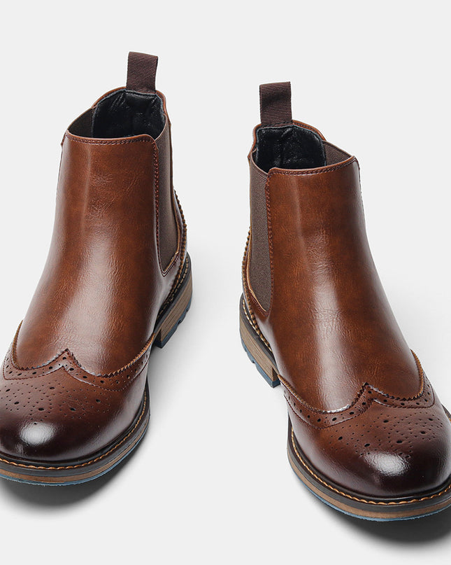 Mid-top Carved Casual Men's Shoes Brogue Vintage Men's Four Seasons Single Boots