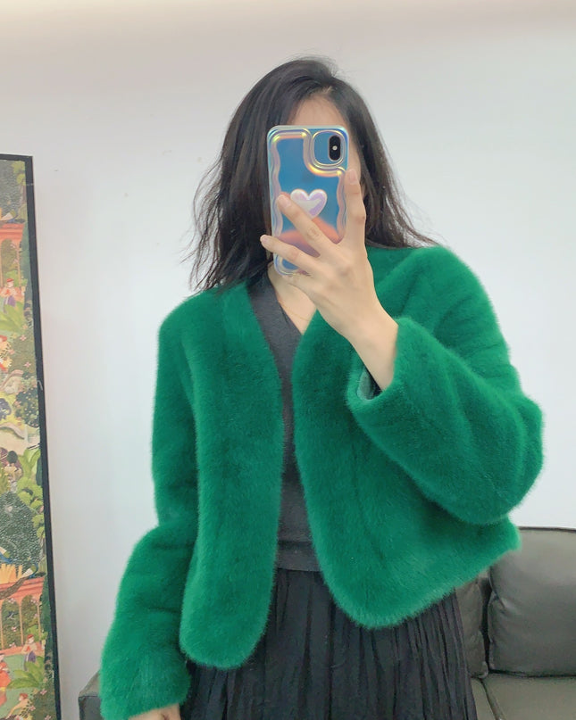 Women's Short Solid Color Eco-friendly Fur Jacket