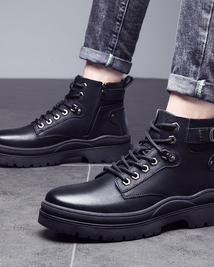 Plover Autumn And Winter Round Head Black Spot Leather Casual