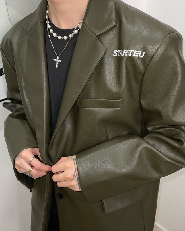 High-quality Embroidered Retro Pu Leather Shoulder Pad Suit