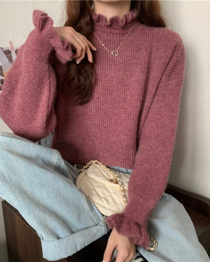 Red Wooden Ear Half Turtleneck High-grade Sweater Sweater