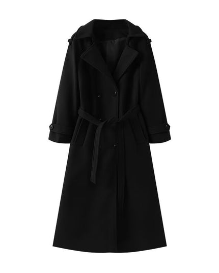Loose Temperament Double Breasted Length And Width Woolen Coat