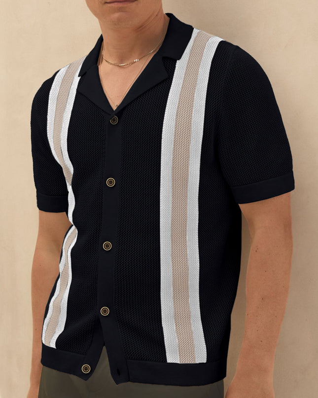Men's Fashion Cuban Collar Short Sleeve Knitted Cardigan