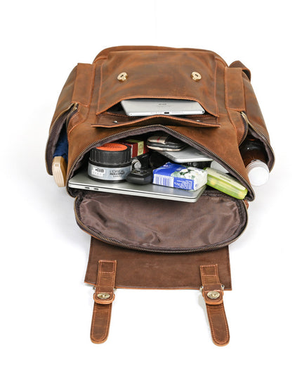 Crazy Horse Leather Men's Leather Backpack First Layer Cowhide