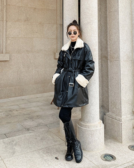 Loose Sheepskin Motorcycle Cotton Jacket