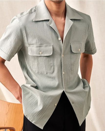 Cuban Collar Shirt Men's Short Sleeve Summer Thin