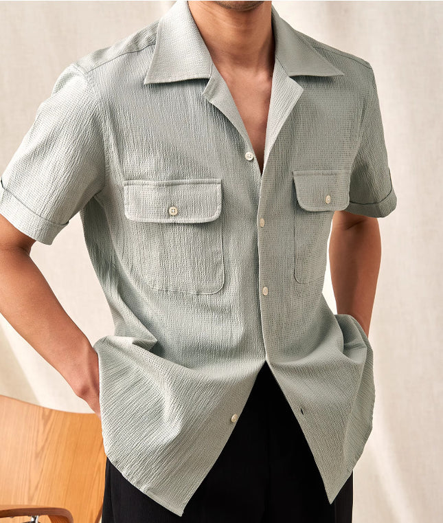 Cuban Collar Shirt Men's Short Sleeve Summer Thin