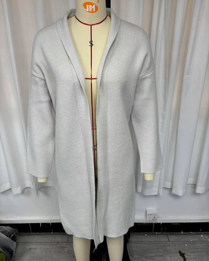 Elegant Long Collarless Cardigan Sweater Women's Coat