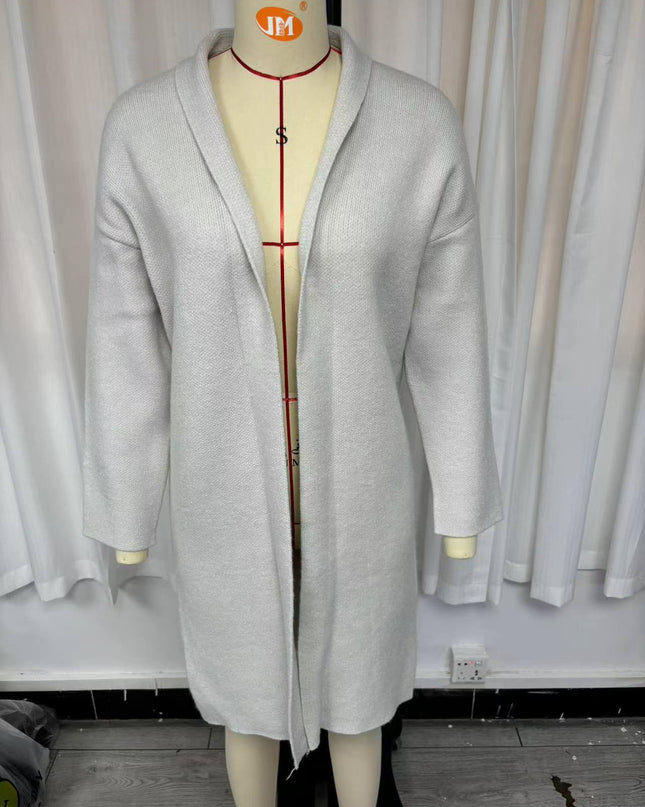 Elegant Long Collarless Cardigan Sweater Women's Coat
