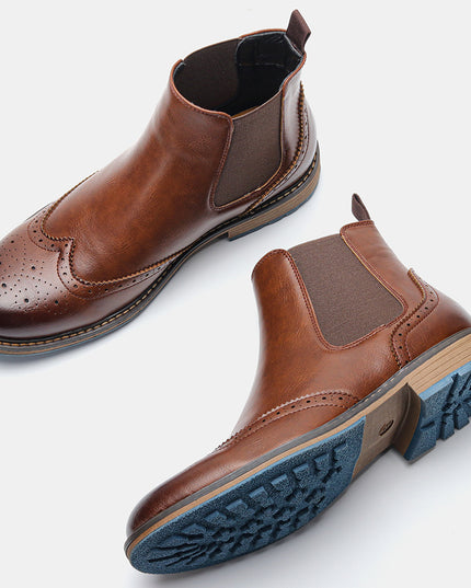 Mid-top Carved Casual Men's Shoes Brogue Vintage Men's Four Seasons Single Boots