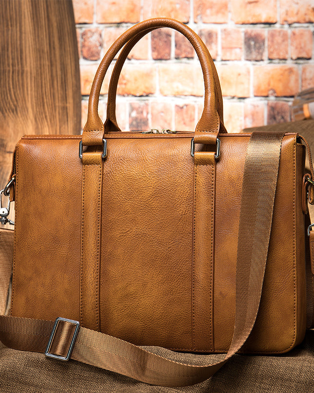 Vintage Men's Leather Briefcase Fashionable Business 14 Inch Computer Handbag