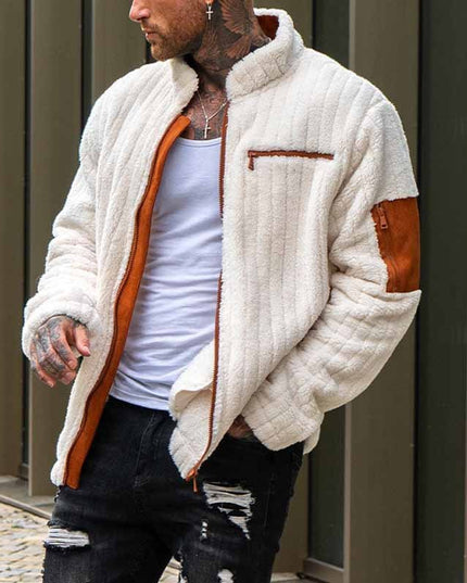 Color Collision Design Plush Jacket For Men
