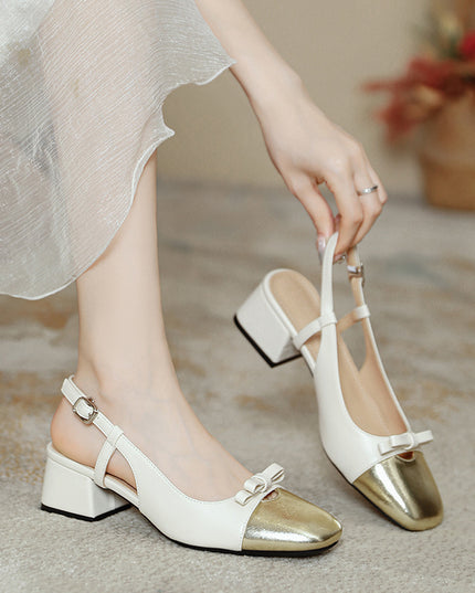French Style Fairy Square Bow Color-matching Sandals