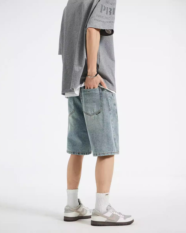 Summer New Structure Loose Straight Denim Shorts Simple All-matching