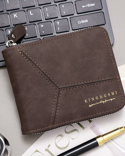 Matte Stitching Men's Short Wallet Multiple Card Slots