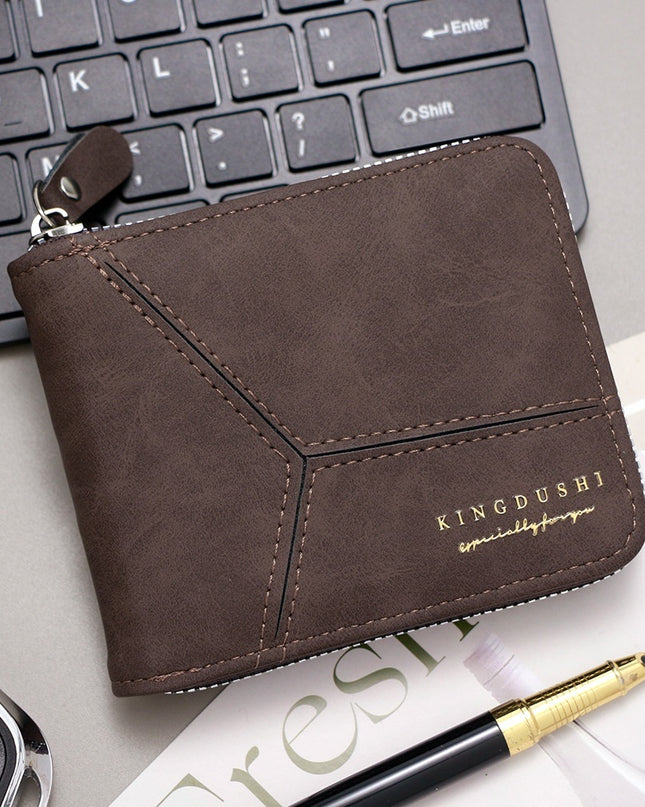 Matte Stitching Men's Short Wallet Multiple Card Slots
