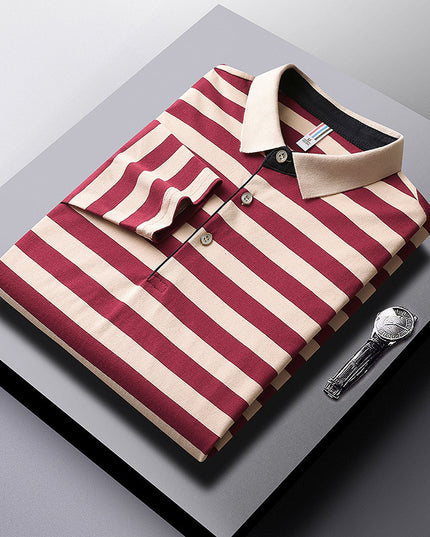 Men's Long-sleeved T-shirt Striped Tb Cotton Lapel