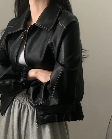 Fashion And Handsome Leather Coat Women