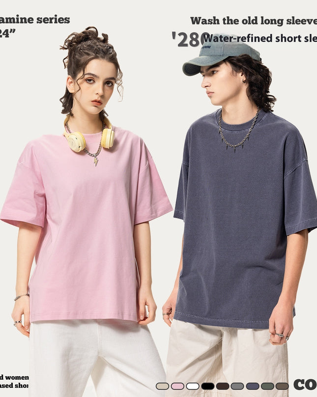 Washed Heavy Cotton Short Sleeve Retro