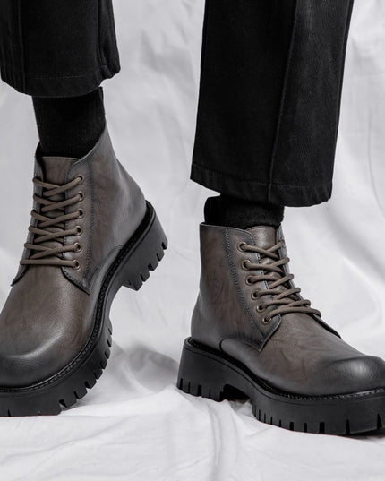 Thick Bottom 6 Holes British Style Warm High-top Leather Boots