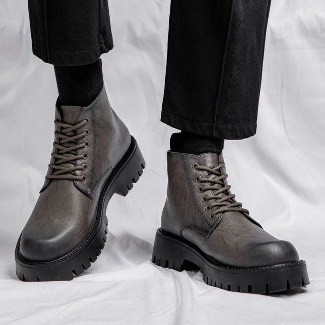 Thick Bottom 6 Holes British Style Warm High-top Leather Boots