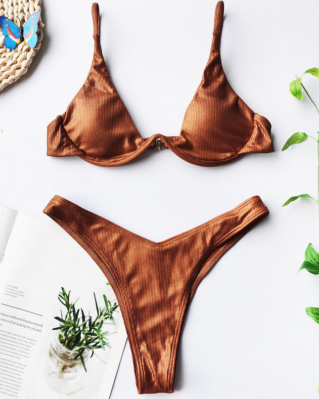 Serpentine glitter steel underpinning bikini triangle swimsuit