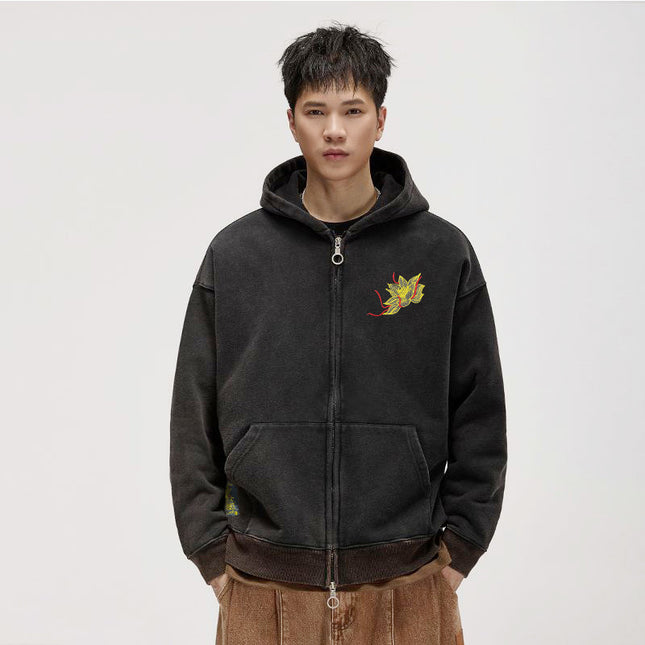 Autumn & Winter Fleece-Lined Vintage Chinese Style Embroidered Hoodie for Men