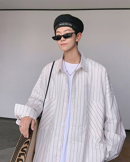 Trendy Men With Long-Sleeved Shirt Korean Men's Handsome Striped Shirt