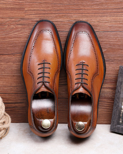 Retro Soft Sole Leather Square Toe Breathable Oxford Business Shoes