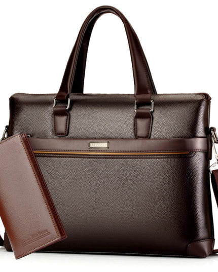 Men’s Diagonal Handbag Briefcase | PU Leather, 15-Inch Laptop Compatible