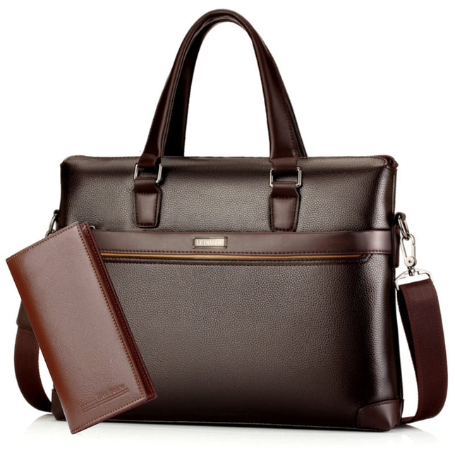 Men’s Diagonal Handbag Briefcase | PU Leather, 15-Inch Laptop Compatible