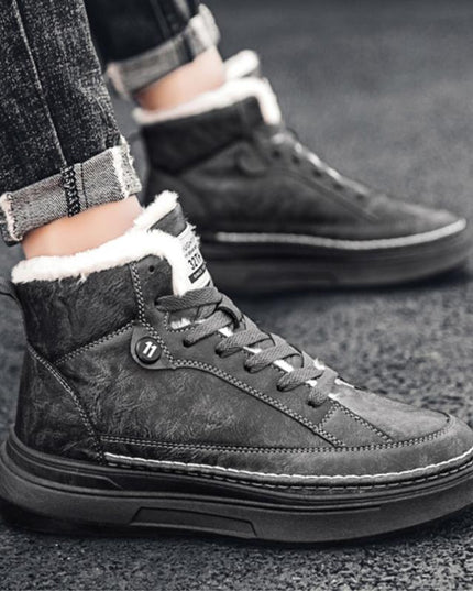 New style plus velvet thick warm high-top sneakers men's cotton shoes Korean fashion casual shoes
