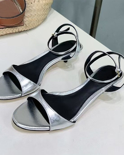 Women's Leather French-style Retro Open Toe Sandals With Kitten Heel