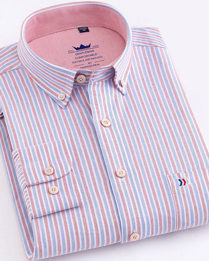 Cotton Oxford Plaid Men's Long Sleeve Shirt