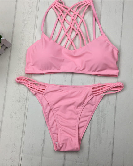 cut out Bikinis Sexy pink bandage cut out Halter bikini swimsuit women cross Women's swimwear swimming suit