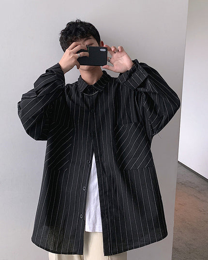 Trendy Men With Long-Sleeved Shirt Korean Men's Handsome Striped Shirt