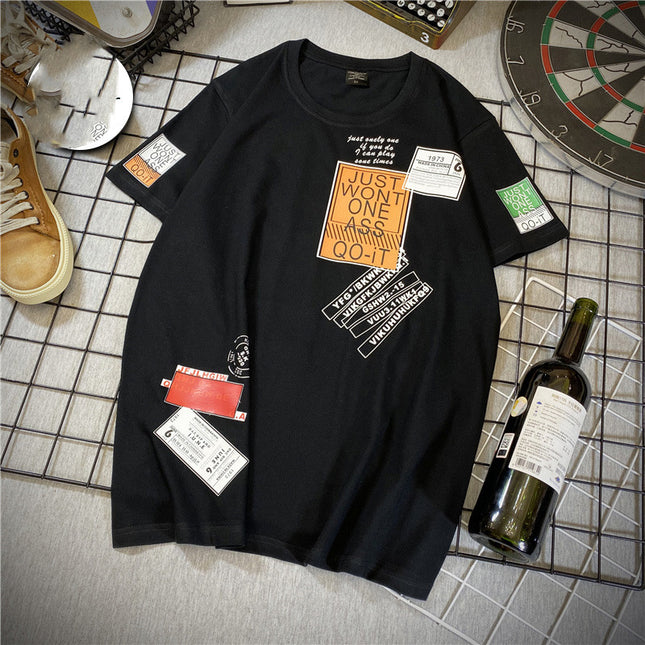 Men's Striped short sleeve T-shirt fat trend to add fat