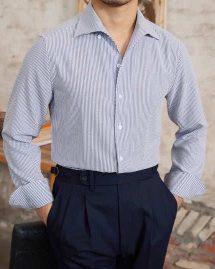 Retro One-piece Collar Striped Long-sleeved Shirt