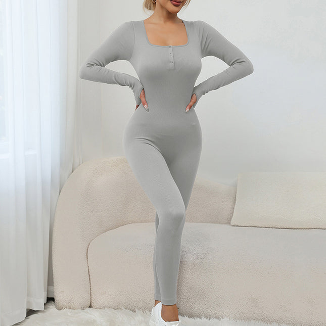 Square Collar Long Sleeve Thread Seamless Yoga Bodysuit