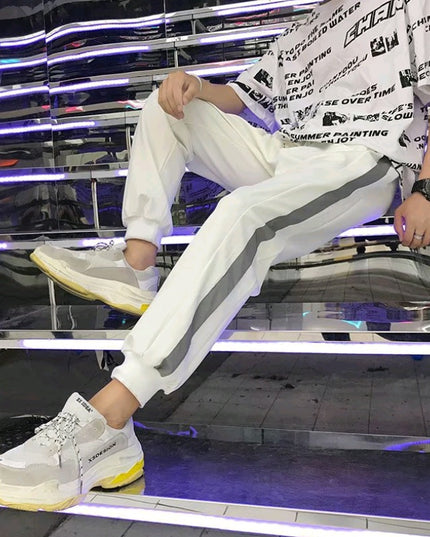 Reflective summer new men's sports pants students wild loose casual pants nine pants