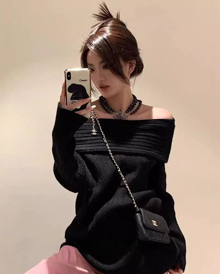 Idle Style Scarf Collar Solid Color Sweater Women's Loose Outer Wear Long Sleeve